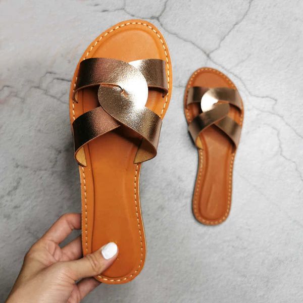 

new slides women summer slippers outdoor summer beach shoes fashion brand slip-on woman slippers female leather sandals y0902, Black