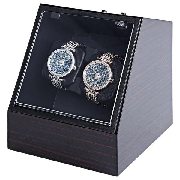

watch boxes & cases wooden auto silent winder irregular shape transparent cover wristwatch box with eu plug luxury 2 automatic, Black;blue