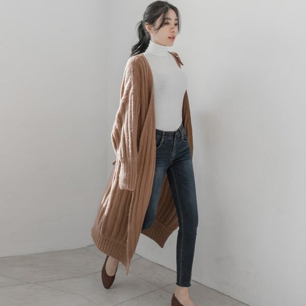 

women's cape long cardigan women autumn winter rib knit v-neck cardigans loose oversize lady sweaters outwear l1o8, Black