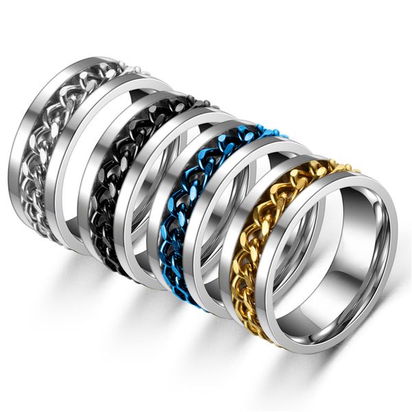 

tiktok chain stainless steel beer ring men's fashion wholesale titanium jewelry black, Silver