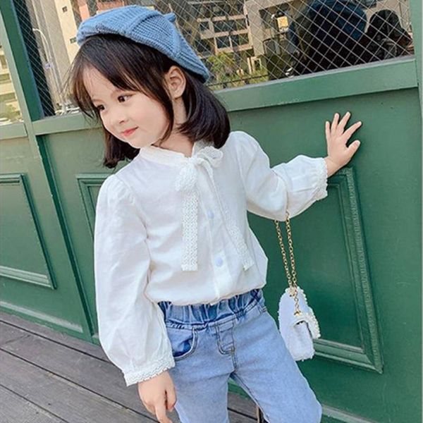 

shirts dfxd kids toddler girls white casual shirt korean spring birthday party blouse long sleeve bow princess elegant bottoming, White;black