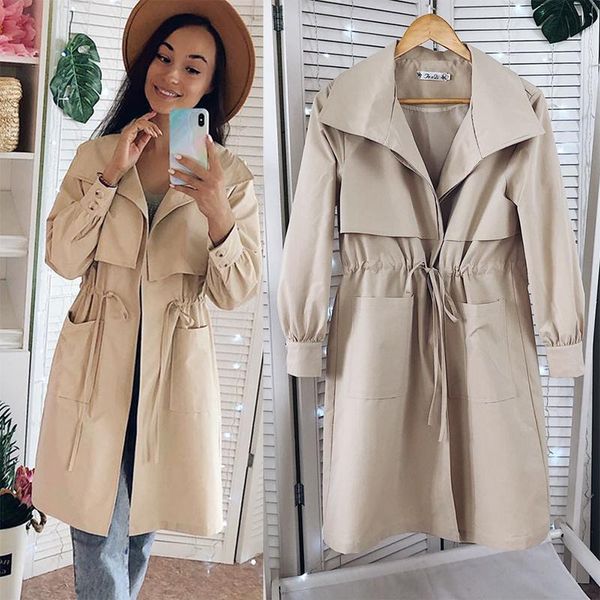 

women's trench coats 2021 women long section solid color coat light weight casual lady's windbreak collection, Tan;black