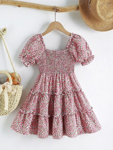 

toddler girls ditsy floral frill shirred ruffle hem dress she, Red;yellow