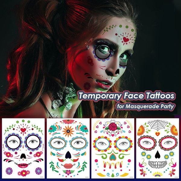 Adesivo per tatuaggi temporanei per il viso di Halloween Adesivi per tatuaggio sul braccio del corpo di caramelle per il trucco di Halloween