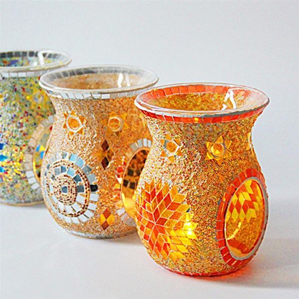 

mosaic glass oil burner essential diffuser retro candle holder fragrance lamps
