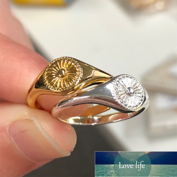 

simple sun signet rings for women men boho jewelry stainless steel chunky round ring friendship gifts anillos mujer bff, Silver