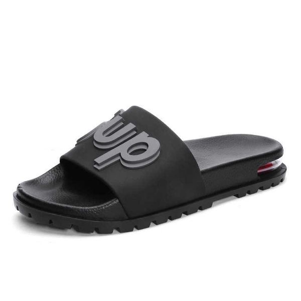 

wholesal summer men's air cushion sandal rubber outsole slide male shoes man kids blown pvc for men slippers, Black