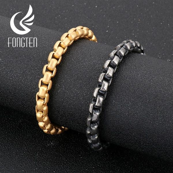 

link, chain fongten retro men bracelet stainless steel vintage gold link square pearl charms friendship punk mens jewelry, Black
