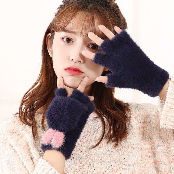 

five fingers gloves women bear plush ears claw winter faux fur cute fingerless mittens christmas halloween for womens girls, Blue;gray