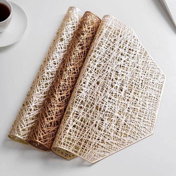 

mats & pads pvc placemats cutout hangable mat octagonal hollow non slip dining table home decoration gold placemat