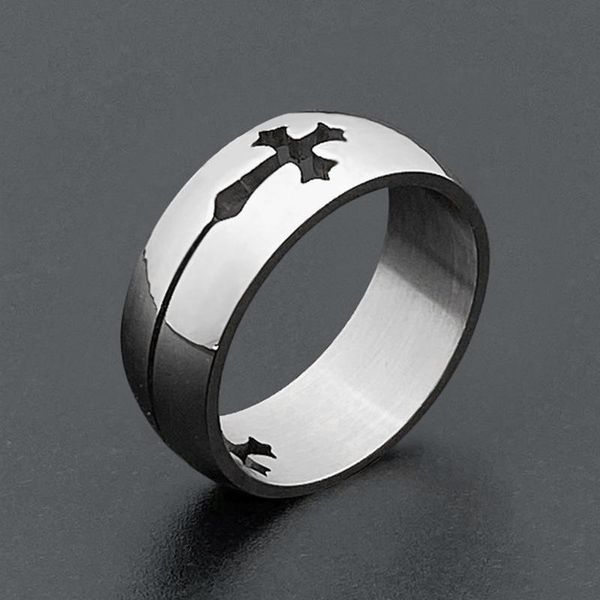

vintage jewelry bohemian hollow out cross wedding rings for women accessories fashion 8mm stainless steel finger ring men bijoux cluster, Golden;silver