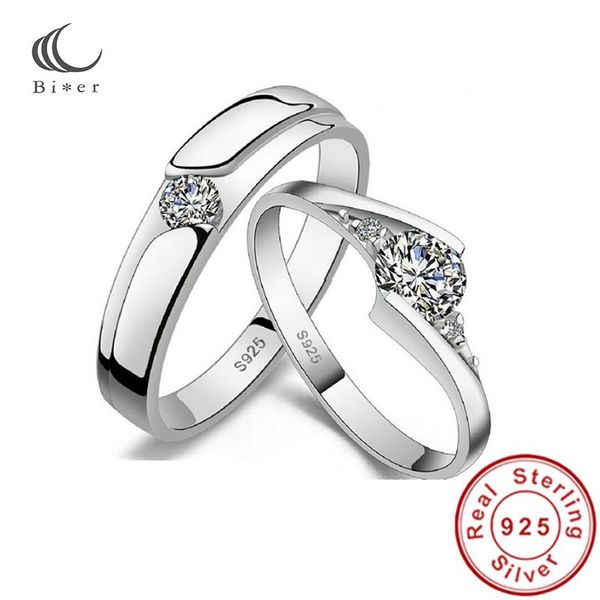 

wedding rings 925 sterling silver open adjustable women men couple zircon crystal rhinestone ring for anniversary party gift, Slivery;golden