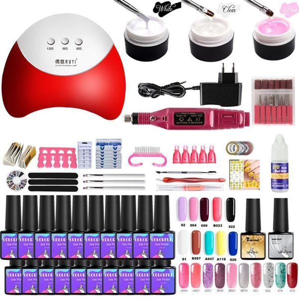 

gel builder set nail 6w uv led lamp for manicure polish kit soak off varnish dryer machine1, Red;pink