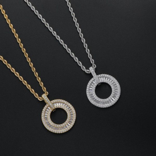 

chains hip hop gold color copper iced out micro paved cz circle pendant necklace men women charm jewelry rope cuban, Silver