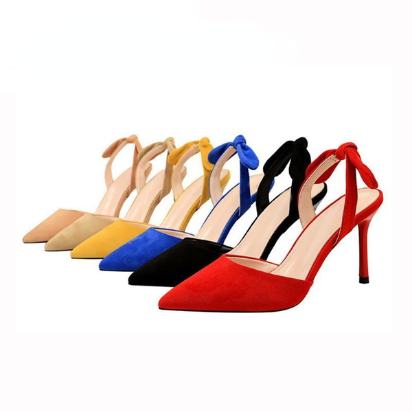 

2021 new classic women's sandals bow knot ankle strap pumps high heels slip-on dress shoes black party banquet