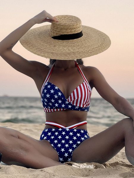 

star and stripes print underwire bikini swimsuit w0fk#, White;black