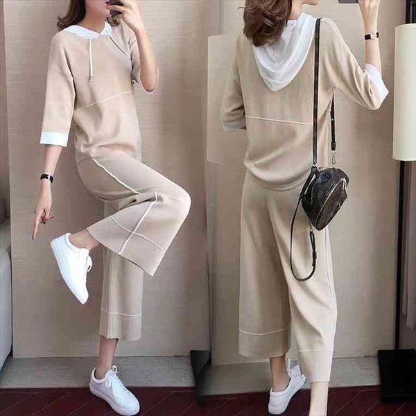 

casual suit spring and womens pants autumn tracksuit loose long sleeve wide leg fashion two piece set, White