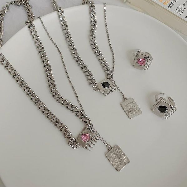 

chains 12pcs/lot retro simple double layered wearing hip-hop stainless steel wild chain book crystal peach heart temperament necklace, Silver