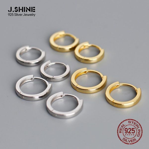 

hoop & huggie jshine minimalist fine round circle s925 sterling silver earrings glossy small hoops female earlobe simple 925 jewelry, Golden;silver