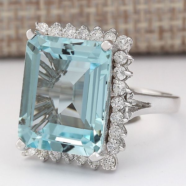 Mar Quadrado Austríaco Austríaco Cristal Aquamarine Topaz Gemstones Diamantes Anéis para Mulheres 18K Branco Ouro Prata Cor Baqueta Jóias