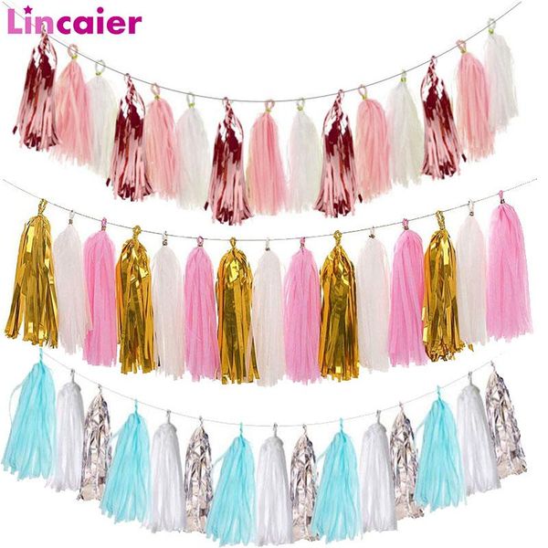 

party decoration 15pcs paper tassel garland happy birthday decorations baby shower banner first 1st boy girl wedding supplies