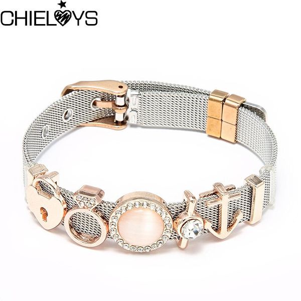 

jewelry silver plated stainless steel mesh bracelet bangles with diy slide charms bracelets as woman gift link, chain, Black