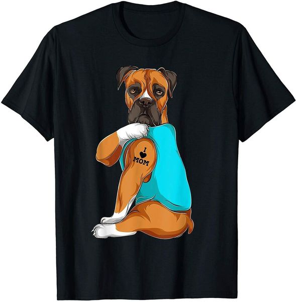 

boxer i love mom tattoo apparel, dog mom gifts womens t-shirt size s-5xl, White;black