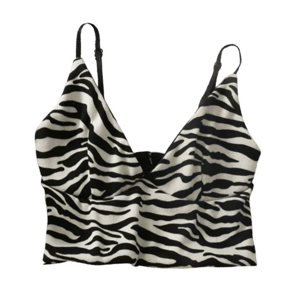 

women crop knitted zebra sports camis underwear tube v-neck camisoles soft straps 210518, White