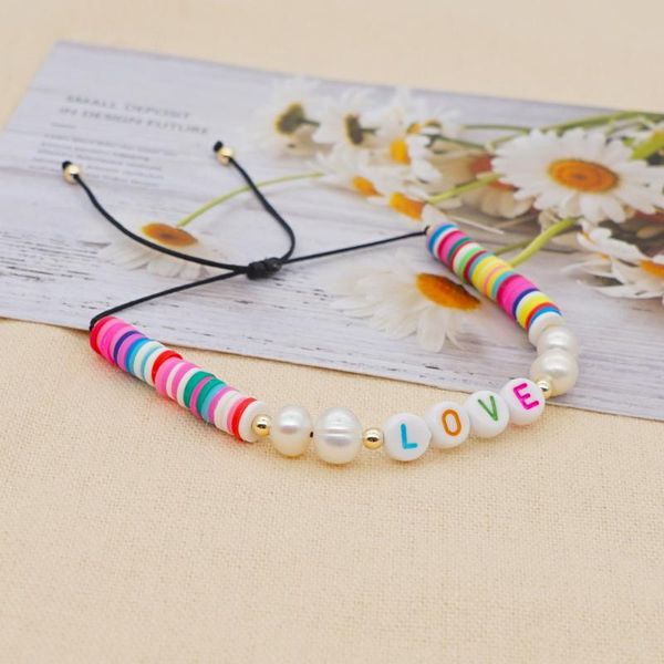 

beaded, strands seaside vacation beach wind soft clay piece rainbow love letter couple bracelet female fashion jewelry beads bracelets, Black