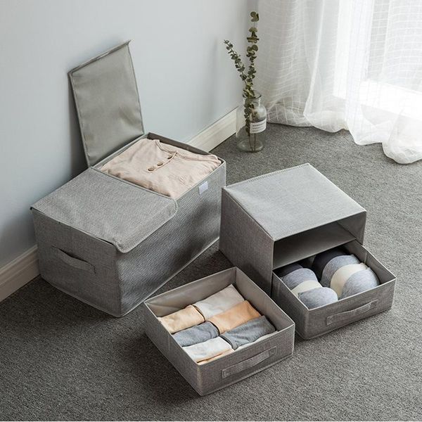 

storage drawers two type clothes underwear organizer bras socks sweaters box with cover linen cotton closet wardrobe