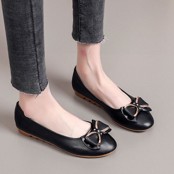 

sandals women's flats shoes spring korean version of the peas loafers bow round head soft bottom woman mocassin femme mqoq, Black