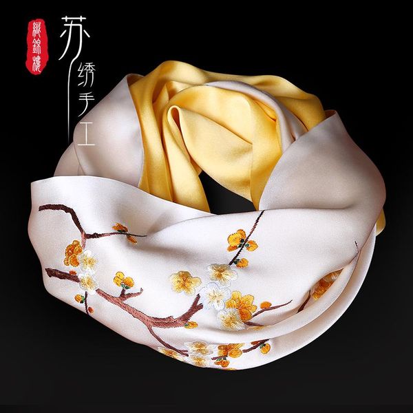 

scarves brocade floor mulberry silk scarf, embroidery female joker hand-embroidered long plum shawl, Blue;gray