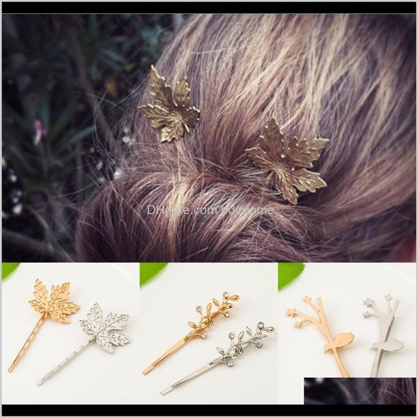 Clips Haarspangen Schmuck Drop Lieferung 2021 1 Form Baumblätter mit Vogel auf Ast Harz Diamant Haarnadel Gold oder Silber vergoldet für Frauen Mädchen