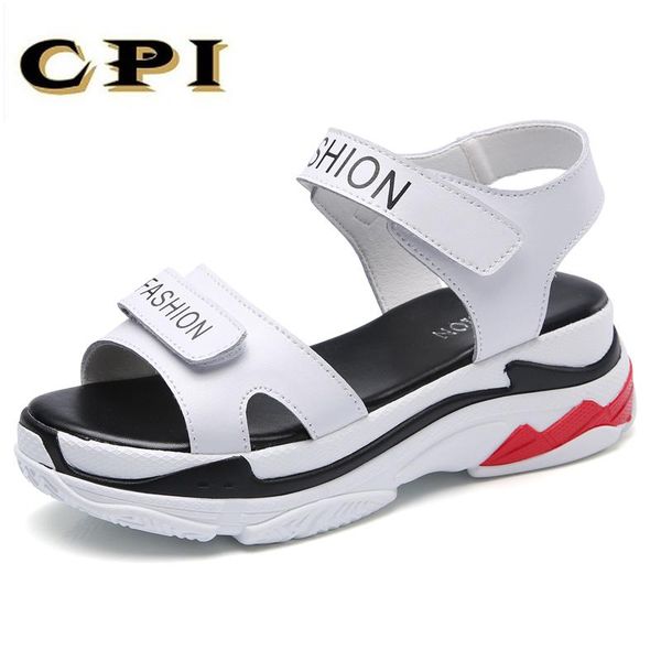 

dress shoes women platform beach sandals genuine leather ladies wedges sneakers white flip flop shoe mid heel footwear a0-24, Black