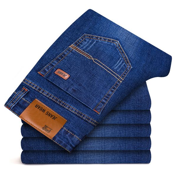 

SHAN BAO brand clothing men's slim straight 2021 Spring cotton stretch fashion casual denim jeans large size 42 44 46, Blue