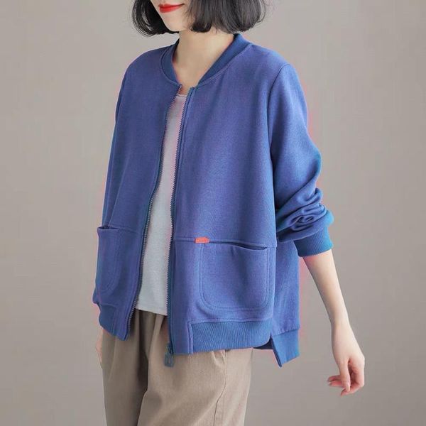 

women's jackets autumn women korean style zip up coat female vintage solid color long sleeve sweatshirt jacket casual loose short coats, Black;brown