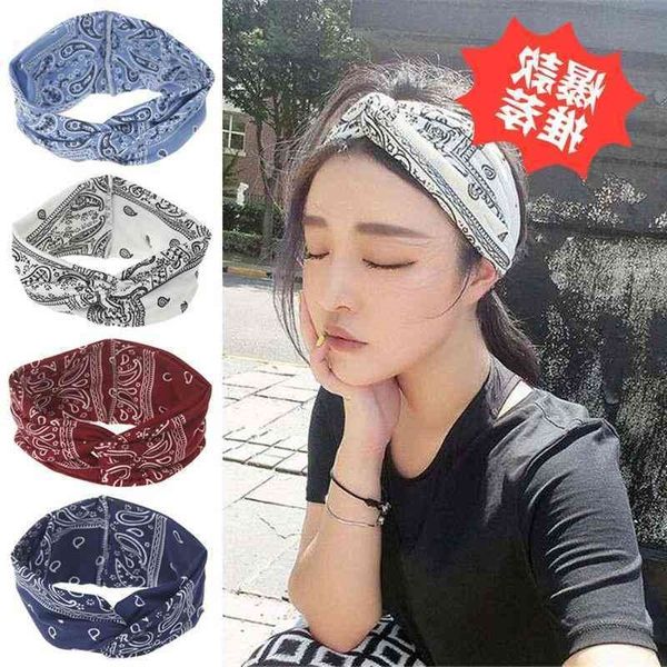 

head new printed accessories cross wide edge women's yoga hair band, Black;brown