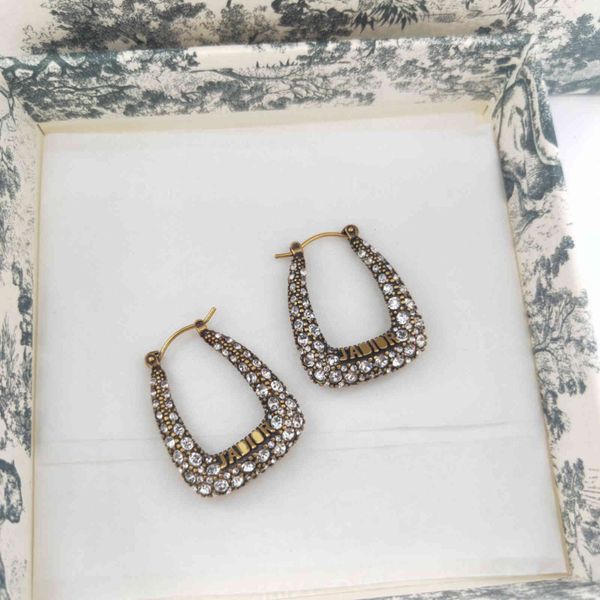 

earrings charm studstar net red same d family full diamond horseshoe dijia female simple brass, Golden