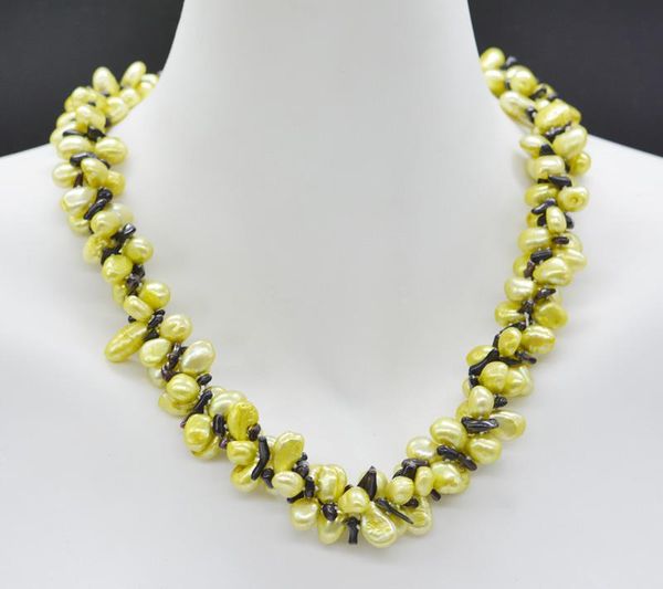 

chokers exquisite, diy strand necklace. 9mm 3 strands. natural baroque pearl classic women's jewelry 20", Golden;silver