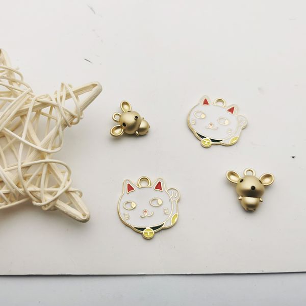 10 pcs gato mouse metal esmalte encantos pingentes 3d rato dourado apto braceletes brincos colar diy acessórios de jóias