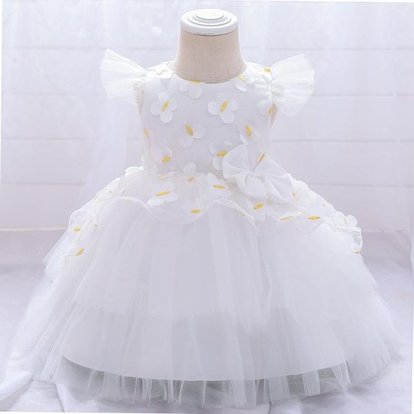 

girl's dresses dress 2021 infant baby girls flower christening gowns born babies baptism clothes princess tutu birthday bow white, Red;yellow
