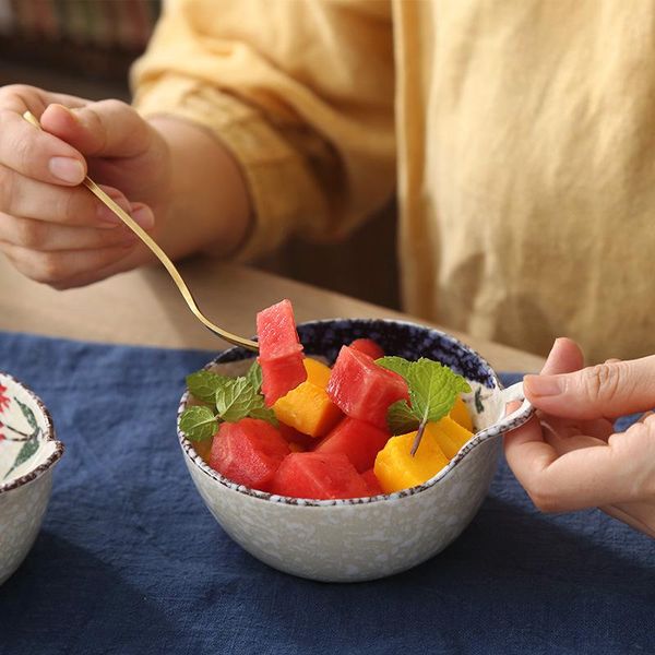 

bowls lingao ceramic small bowl household style eating good-looking with handle salad personality creati