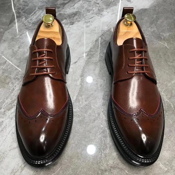 

dress shoes men handmade brogue style paty leather wedding oxfords formal, Black