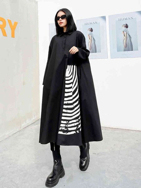 

Female black patter print comfortable loose adjustment streetwear dress 2021, Black;gray