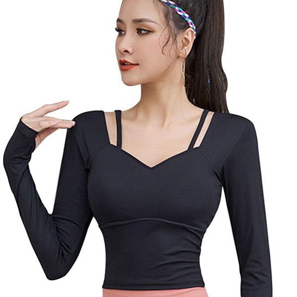 

yoga outfit autumn long sleeve gym comfortable breathable women fitness add chest pad sportswear running t-shirt