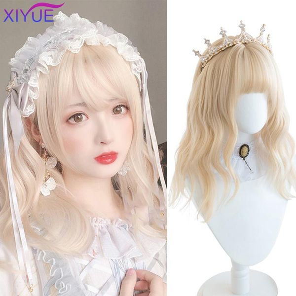 

synthetic wigs long white gold with bangs water wave heat resistant wavy hair wig for women african american lolita cosplay, Black