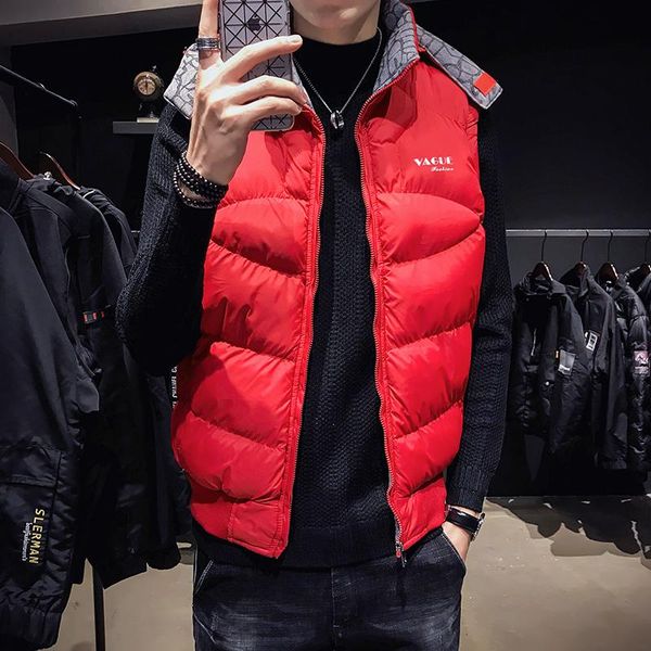 

style men's waistcoat autumn winter down cotton korean fashion shoulder man loose handsome thickened jacket vests, Black;white
