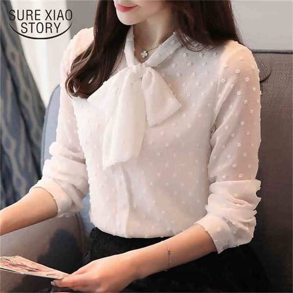 

fashion women blouse shirt solid white female long sleeve floating-point spinning ol style blusas 0976 30 210506