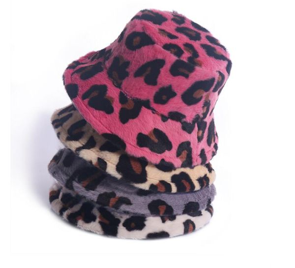 

leopard rabbit fur stingy brim hats female outside winter est outdoor leisure fisherman hat couple basin caps, Blue;gray