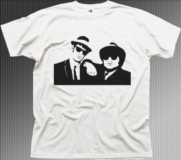 

blues brothers bluesmobile film white cotton t-shirt 0535, White;black